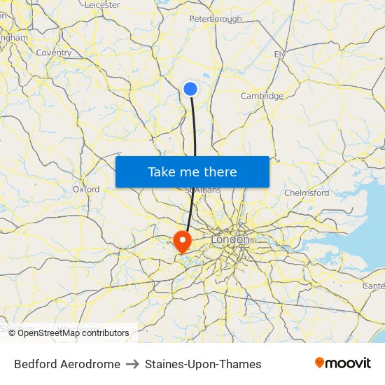 Bedford Aerodrome to Staines-Upon-Thames map