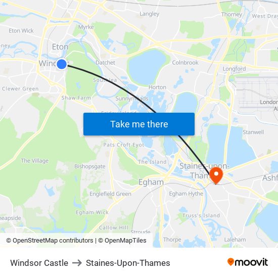 Windsor Castle to Staines-Upon-Thames map