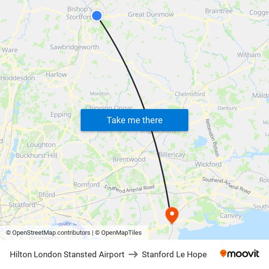 Hilton London Stansted Airport to Stanford Le Hope map