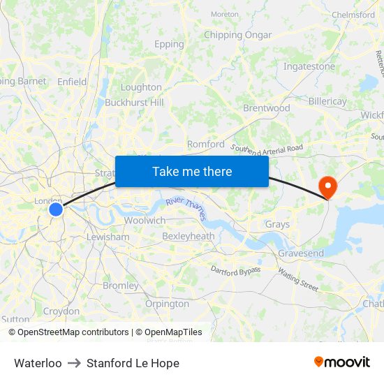 Waterloo to Stanford Le Hope map