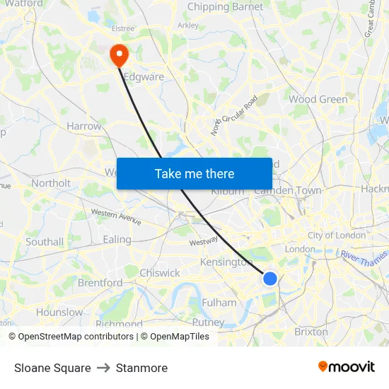 Sloane Square to Stanmore map