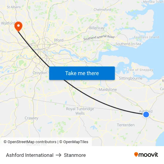 Ashford International to Stanmore map