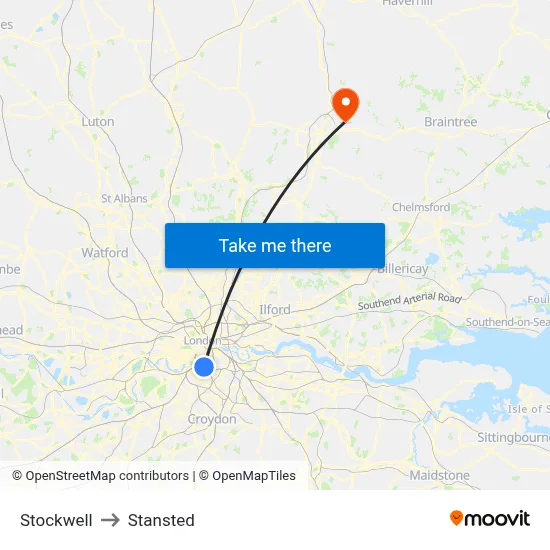 Stockwell to Stansted map