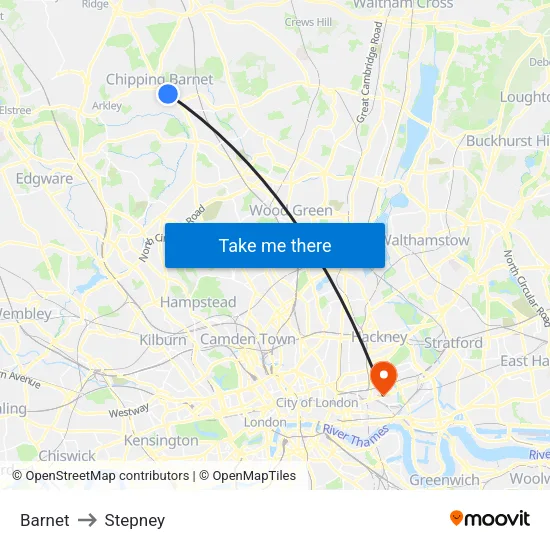 Barnet to Stepney map
