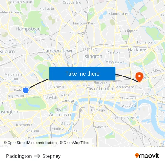 Paddington to Stepney map
