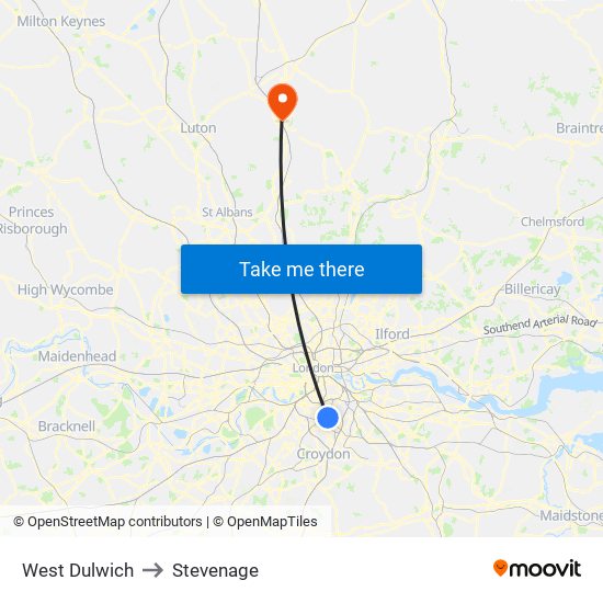 West Dulwich to Stevenage map