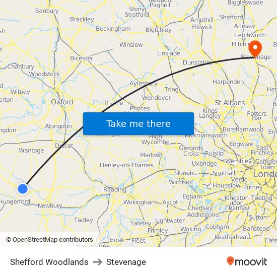 Shefford Woodlands to Stevenage map