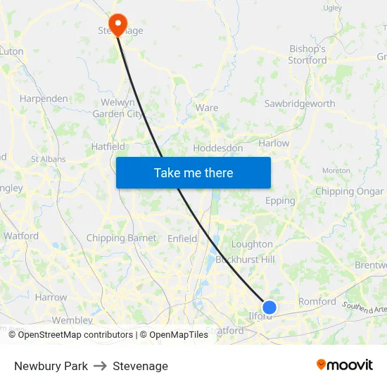 Newbury Park to Stevenage map