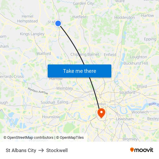 St Albans City to Stockwell map