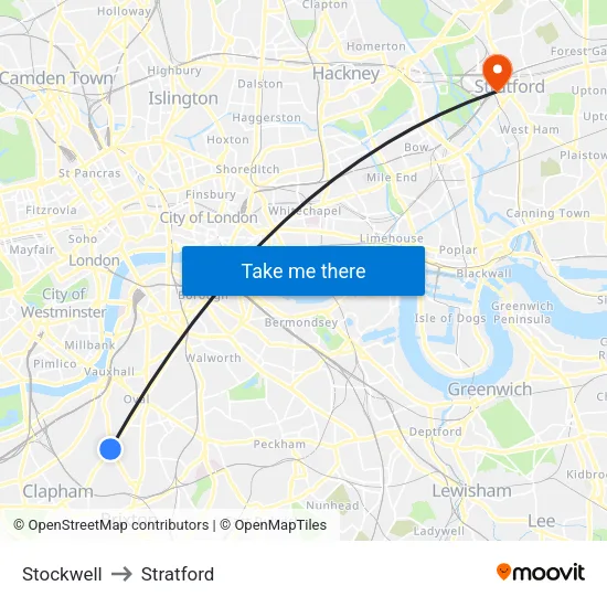 Stockwell to Stratford map
