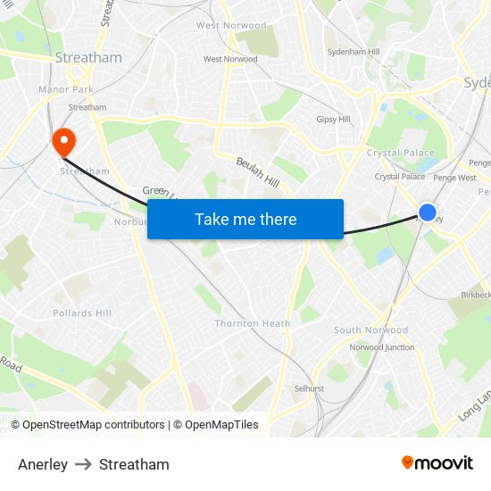 Anerley to Streatham map