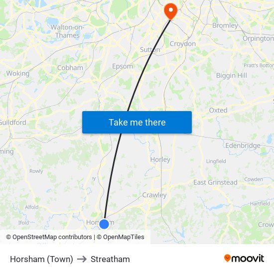 Horsham (Town) to Streatham map