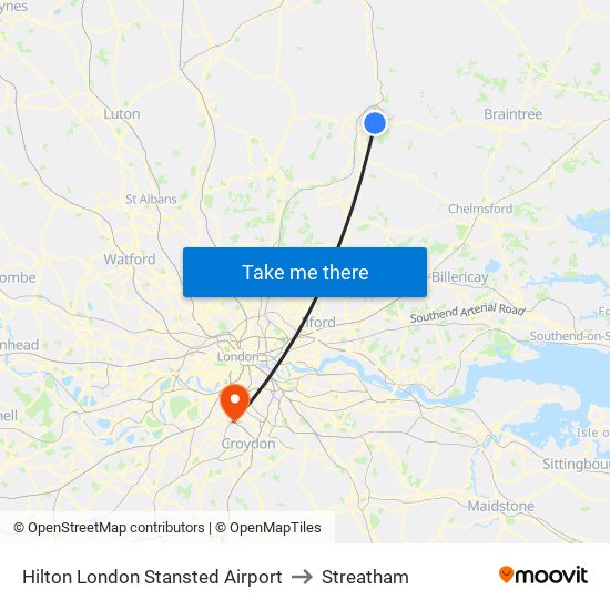 Hilton London Stansted Airport to Streatham map