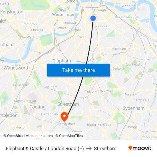 Elephant & Castle / London Road (E) to Streatham map