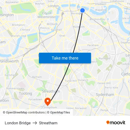 London Bridge to Streatham map