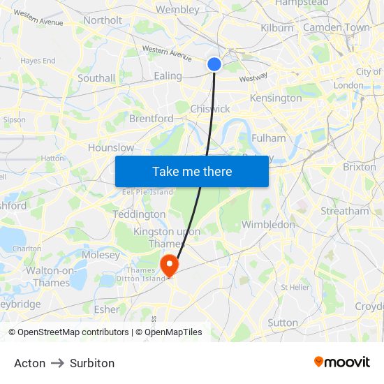 Acton to Surbiton map