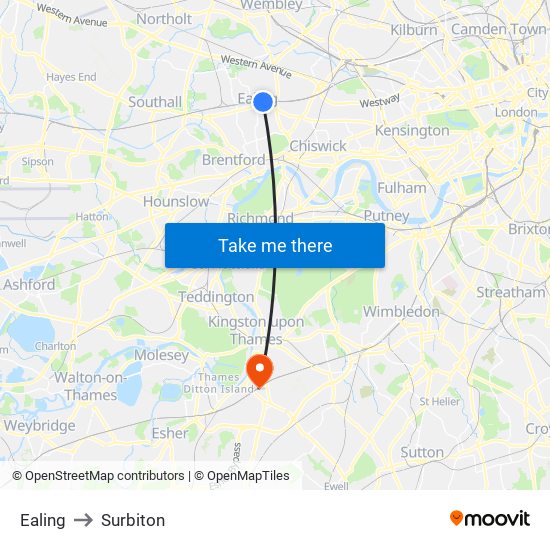 Ealing to Surbiton map