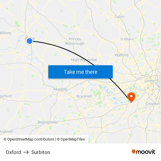 Oxford to Surbiton map