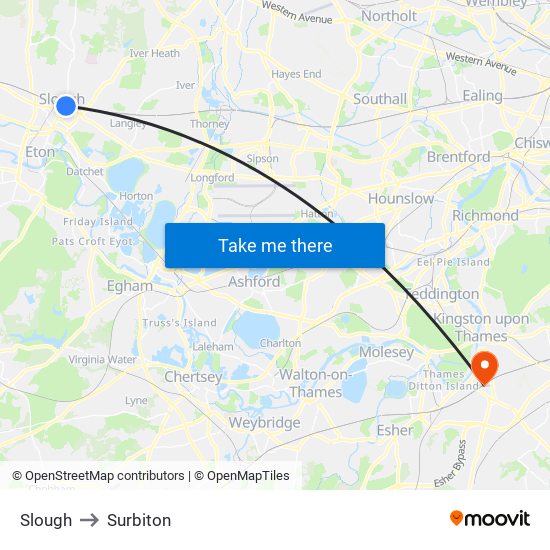 Slough to Surbiton map