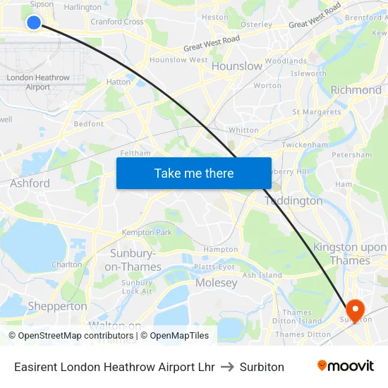 Easirent London Heathrow Airport Lhr to Surbiton map