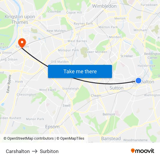 Carshalton to Surbiton map