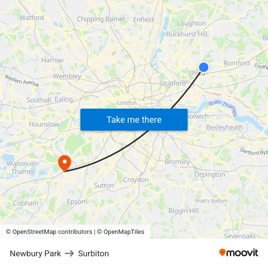 Newbury Park to Surbiton map