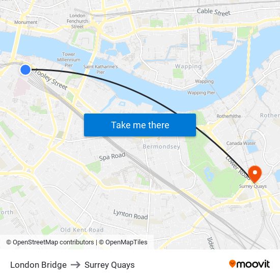 London Bridge to Surrey Quays with public transportation