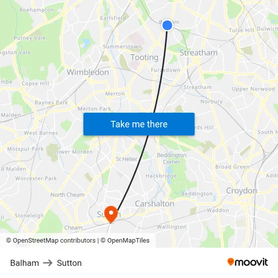 Balham to Sutton map
