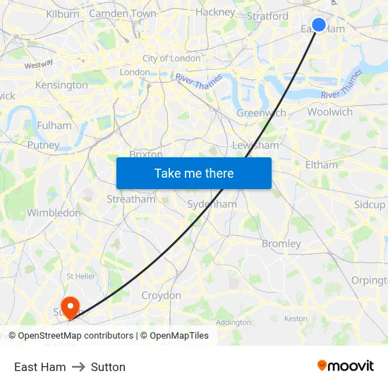 East Ham to Sutton map