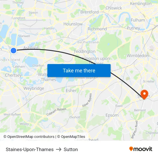 Staines-Upon-Thames to Sutton map