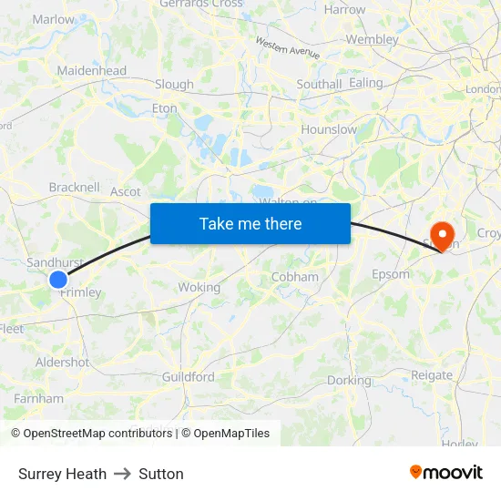 Surrey Heath to Sutton map