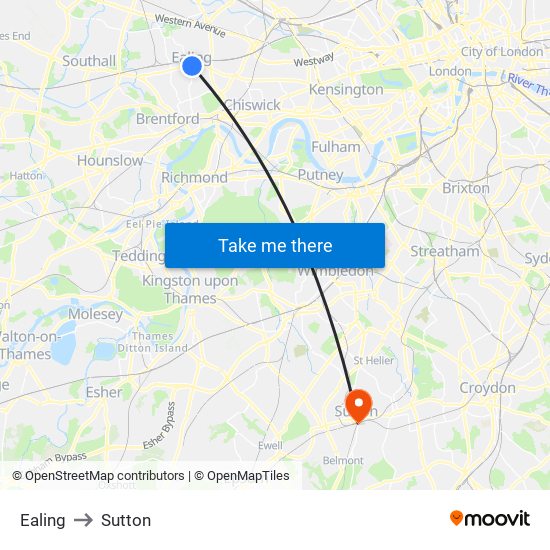 Ealing to Sutton map