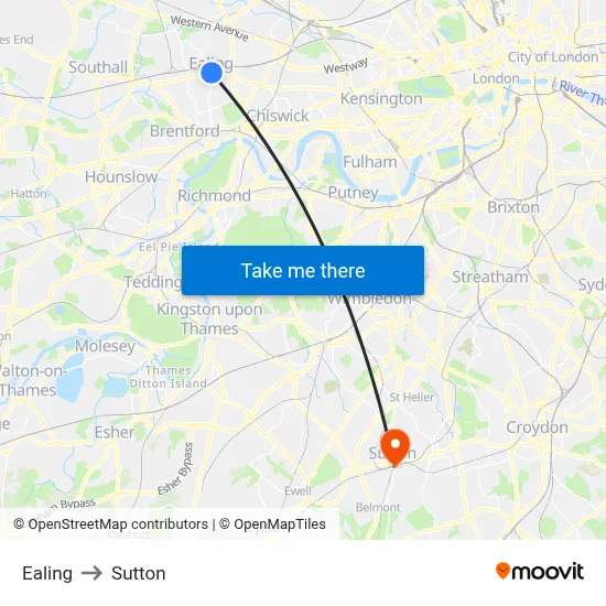 Ealing to Sutton map
