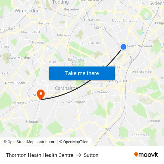 Thornton Heath Health Centre to Sutton map