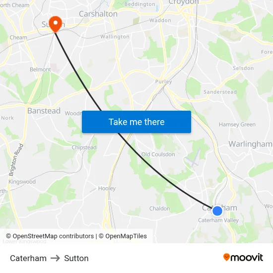 Caterham to Sutton map