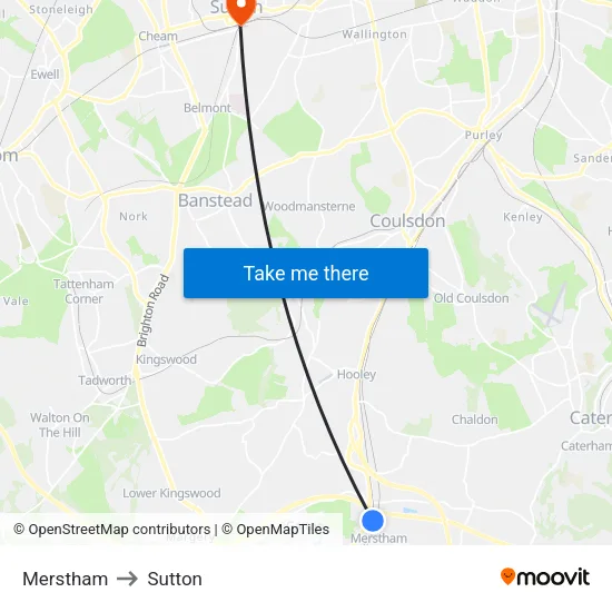 Merstham to Sutton map