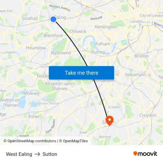 West Ealing to Sutton map