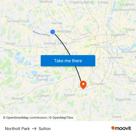 Northolt Park to Sutton map