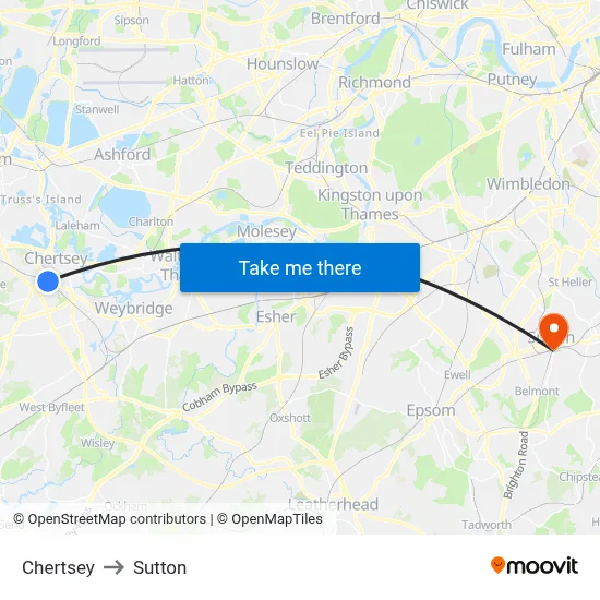 Chertsey to Sutton map