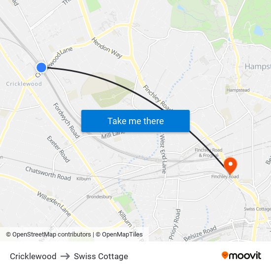 Cricklewood to Swiss Cottage map