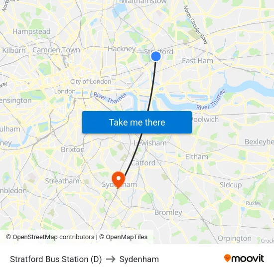 Stratford Bus Station (D) to Sydenham map