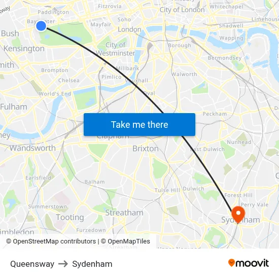 Queensway to Sydenham map