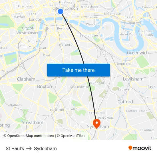 St Paul's to Sydenham map