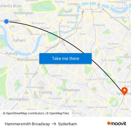 Hammersmith Broadway to Sydenham map