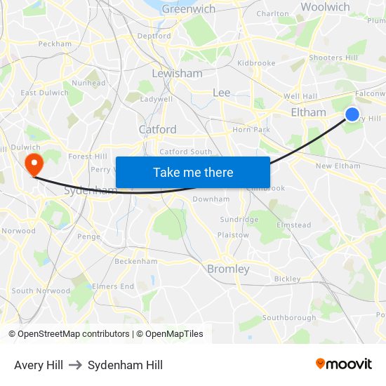 Avery Hill to Sydenham Hill map