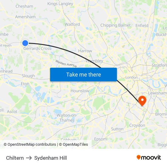 Chiltern to Sydenham Hill map