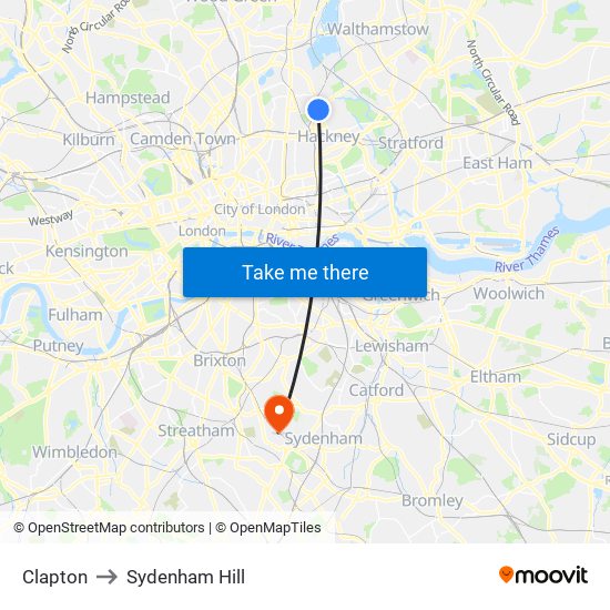 Clapton to Sydenham Hill map