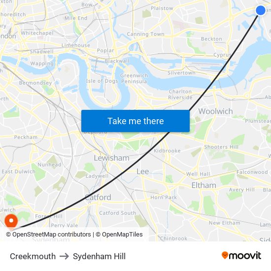 Creekmouth to Sydenham Hill map