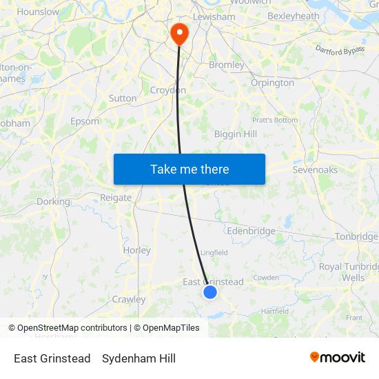 East Grinstead to Sydenham Hill map