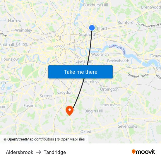 Aldersbrook to Tandridge map